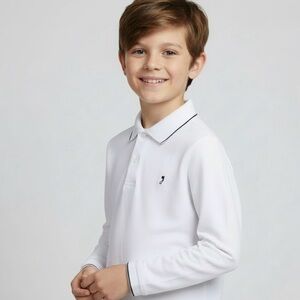Jacadi Paris Boys White Cotton Long Sleeve Polo Shirt Size 8Y Rugby